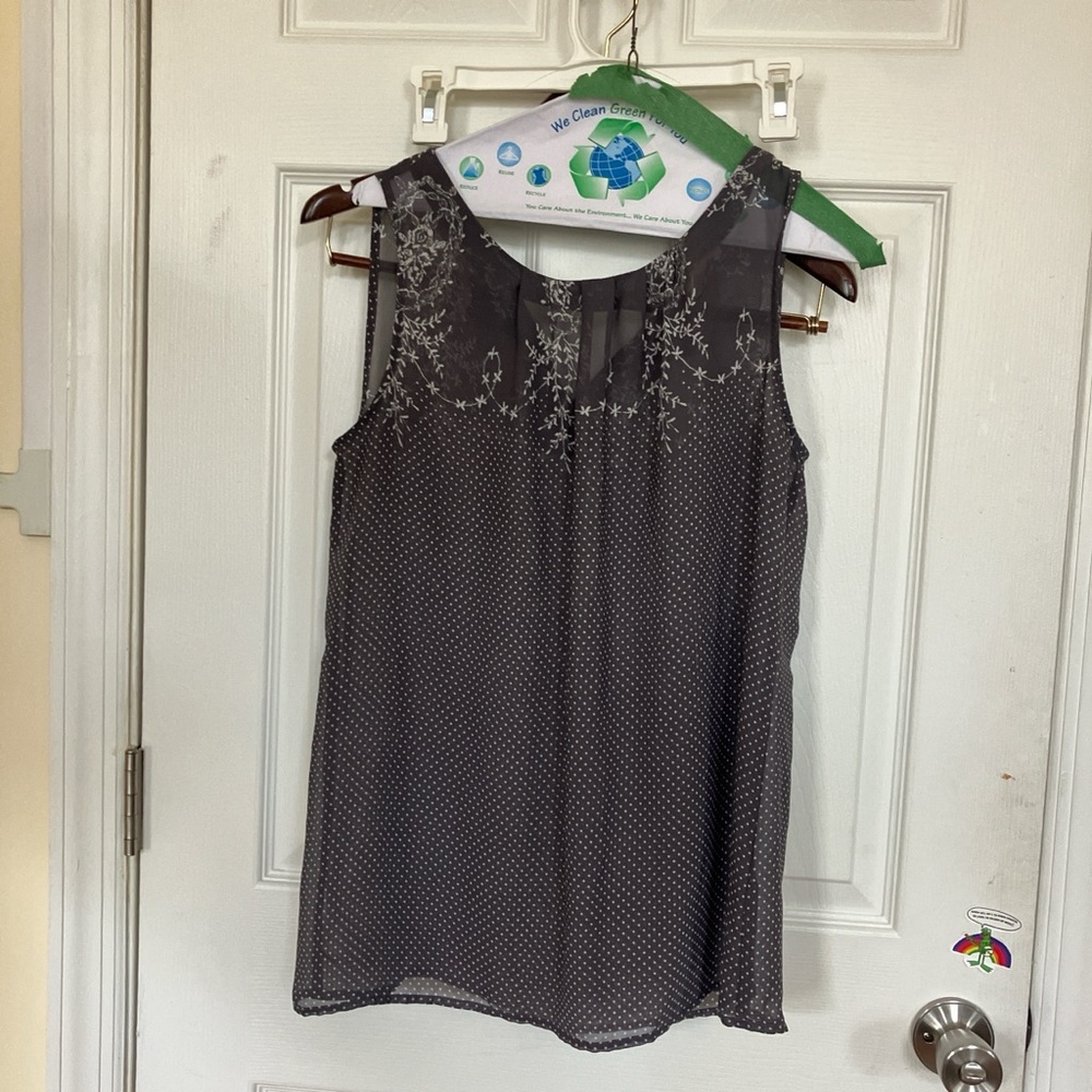 LOFT Black Sheer Embroidered Blouse